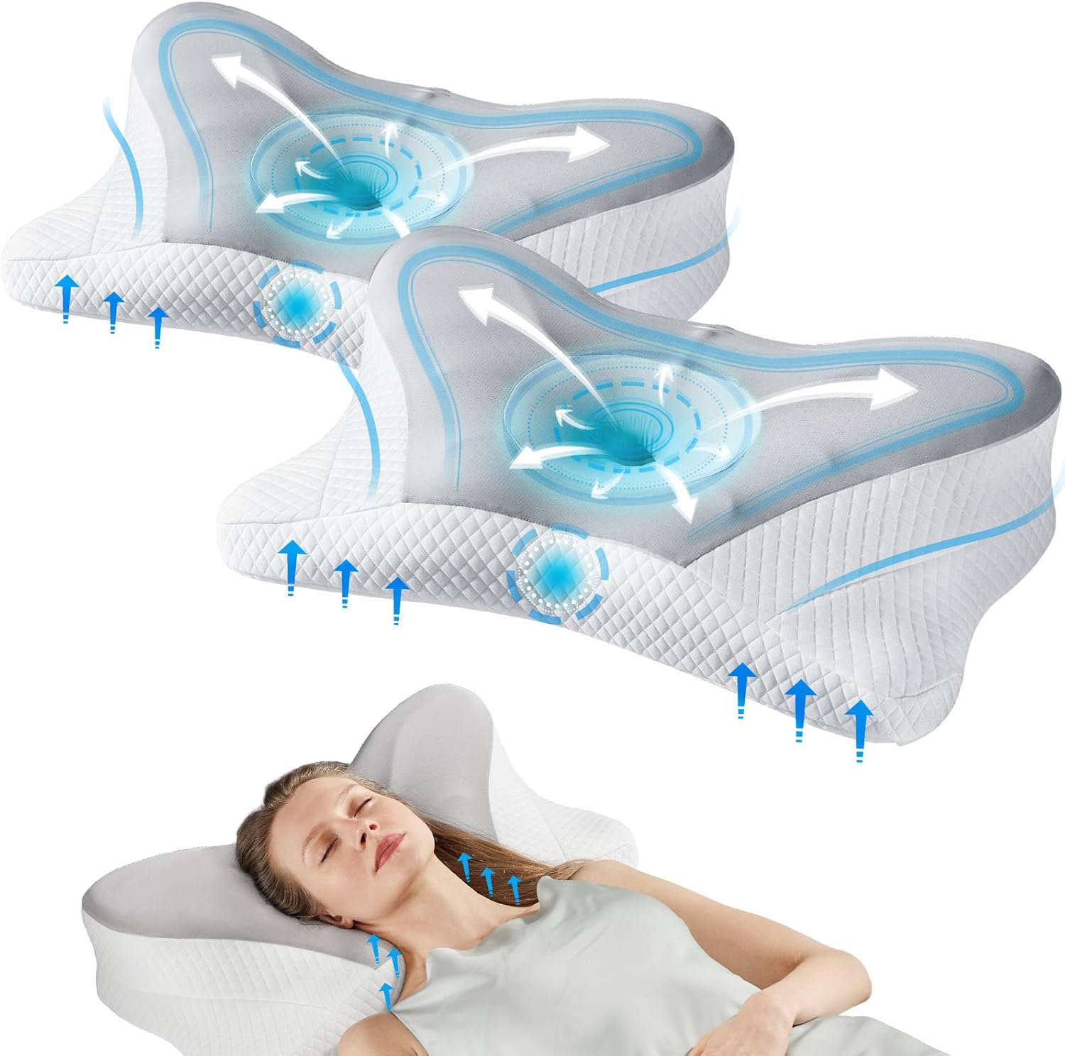 Smug Cervical Neck Pillow Set of 2 for Ultimate Sleep Comfort
