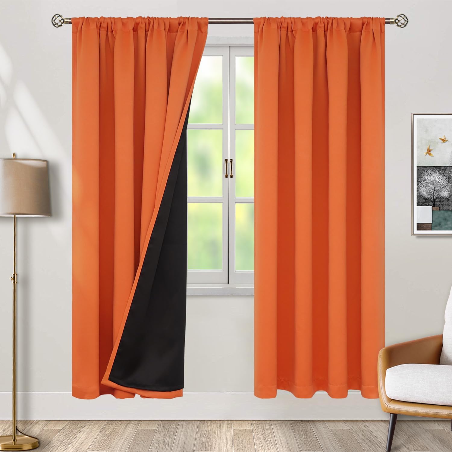 Burnt Orange 100% Blackout Curtains for Bedroom and Living Room