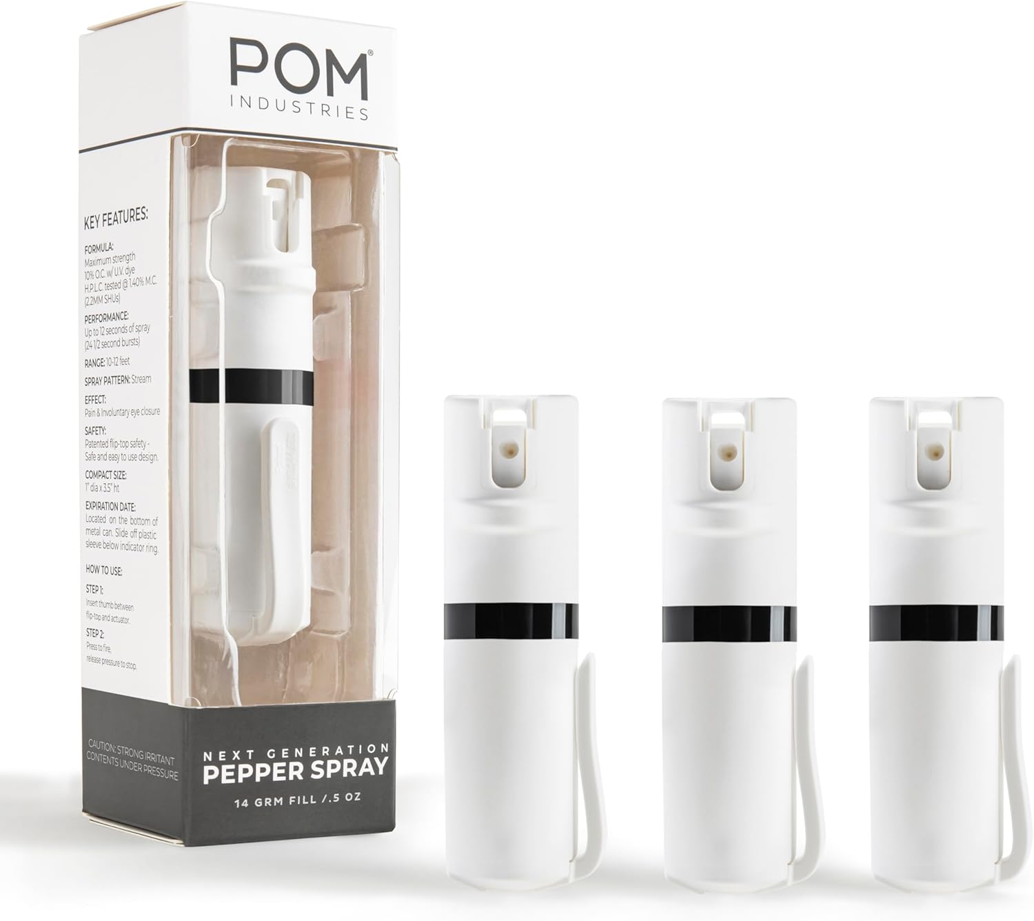 POM Pepper Spray Pocket Clip with Quick Flip Top Safety Design