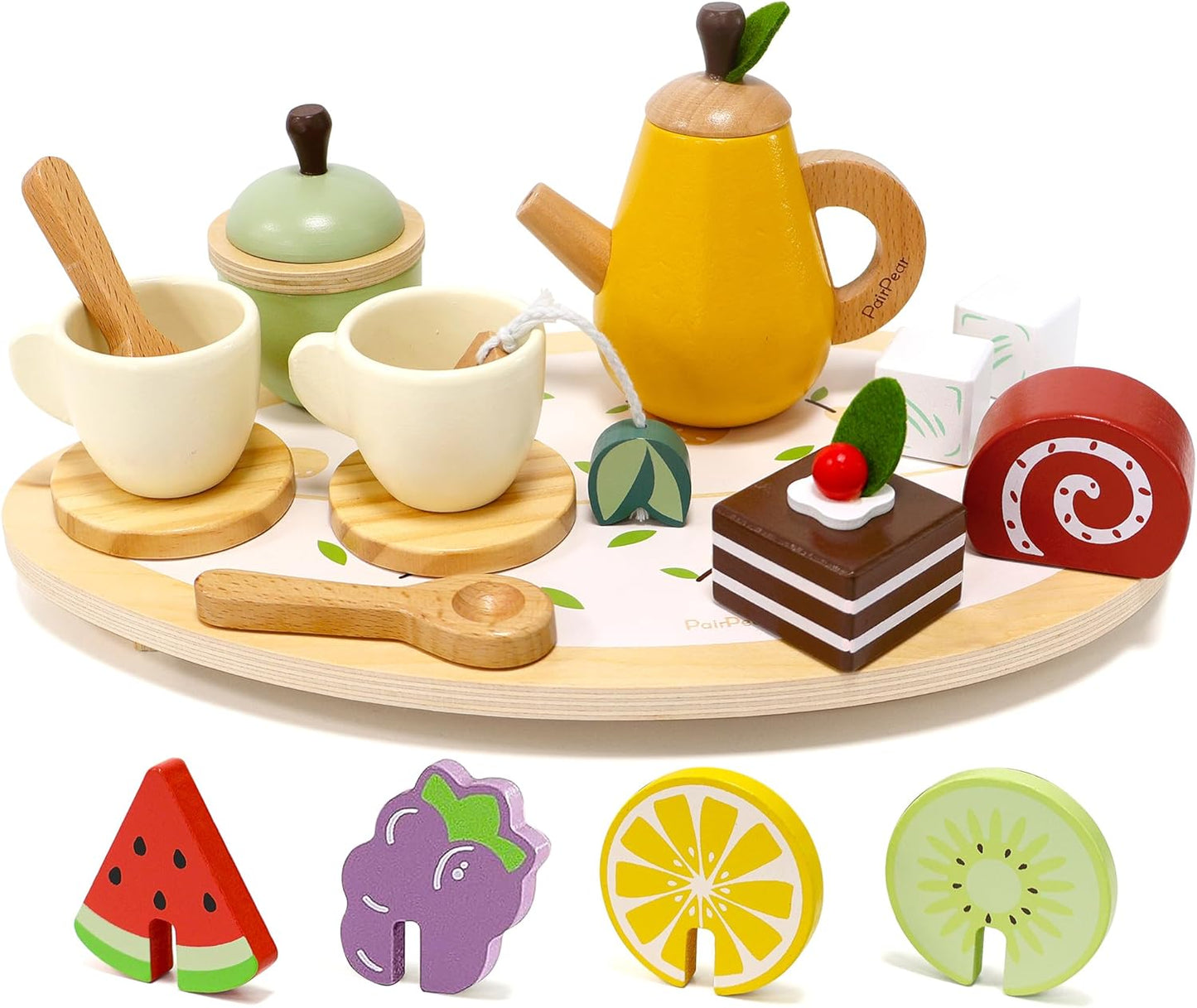PairPear Wooden Tea Party Set for Little Girls - 20pcs Fun