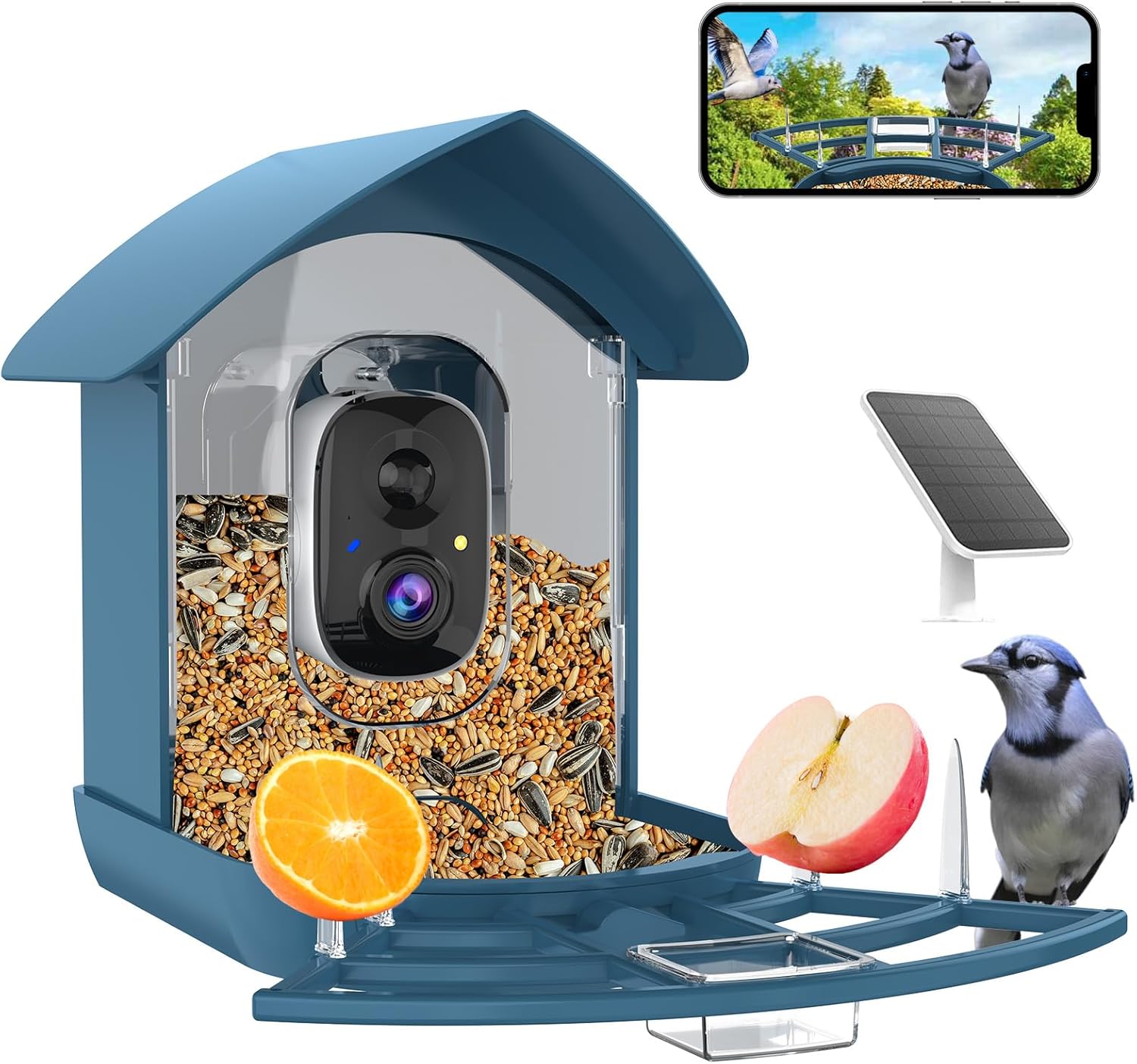 FHD WiFi Bird Feeder Cam: AI Birds ID, Solar Panel, Weatherproof, Alerts