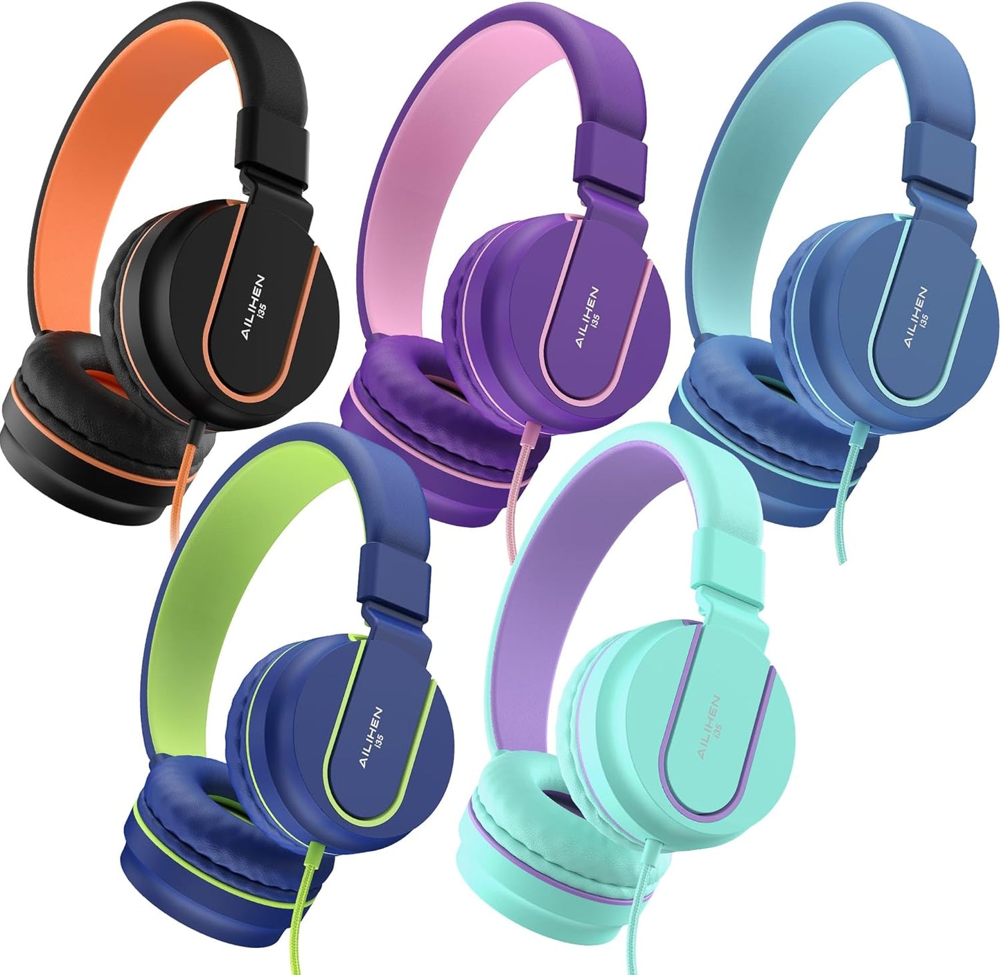 AILIHEN Kids Headphones Bulk 5-Pack for Safe Sound Learning