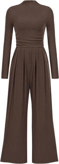 PRETTYGARDEN Jumpsuits For Women Mock Neck Long Sleeve - Flattering