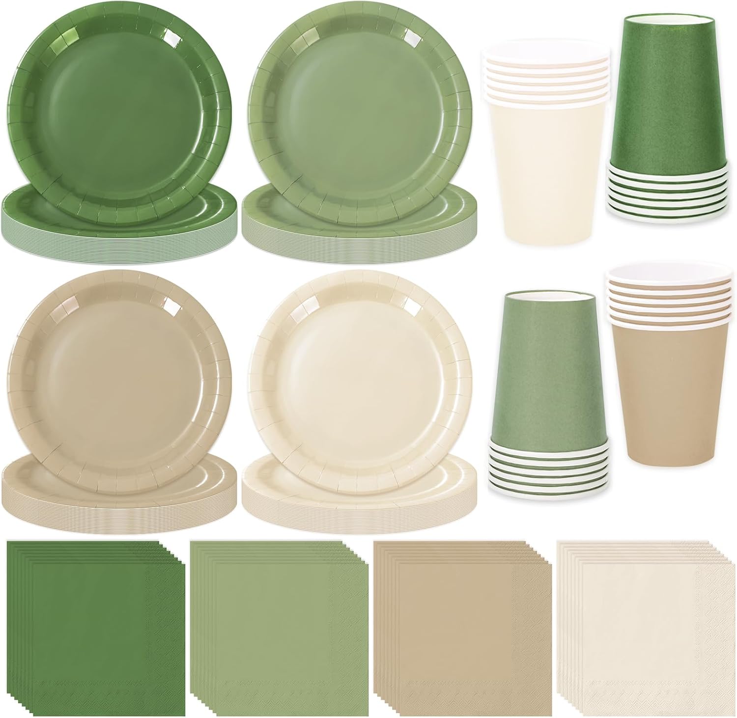 Whaline 244Pcs Nude Sage Green Tableware Set for 48 Guests