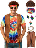 Hippie Costume for Men Tie Dye Shirt Set with Accessories - 60s 70s