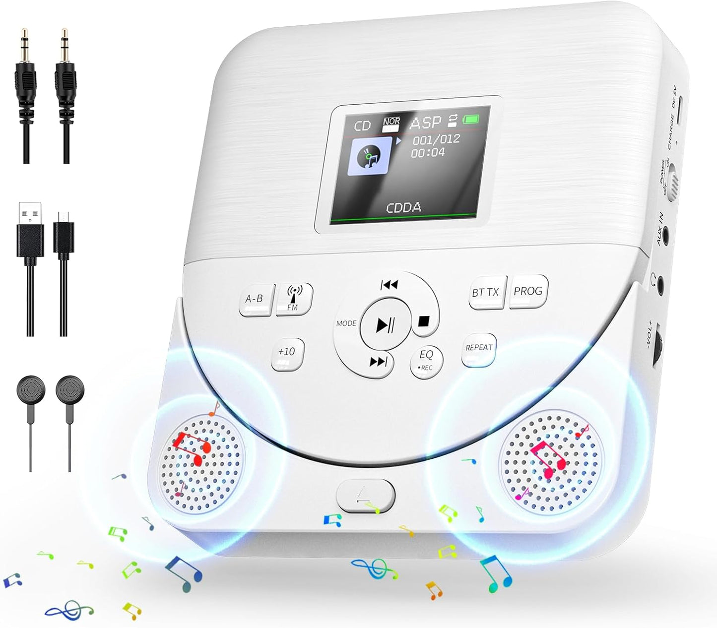 Erasiny Portable Bluetooth CD Player - Vibrant TFT Screen