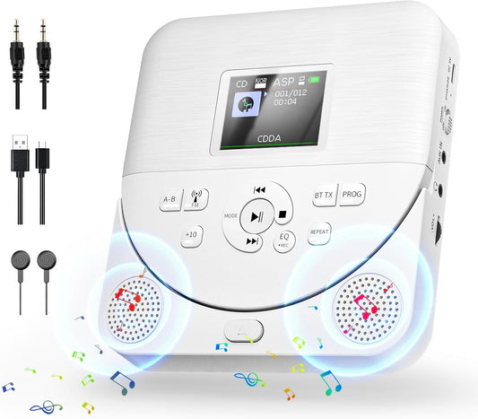 Erasiny Portable Bluetooth CD Player - Vibrant TFT Screen