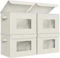 Fabric Foldable Storage Boxes with Lids 4-Pack - Clear Window