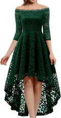 Women's Lace Cocktail Dress Hi-Lo Off Shoulder - Elegant Fit