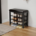 Shoe Bench with Leather Cushion and Adjustable Storage Tiers