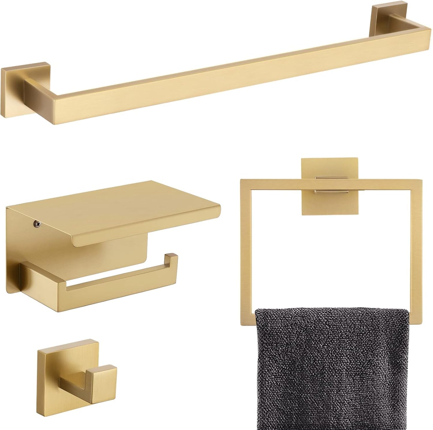 Brushed Gold Bathroom Towel Bar Holder Set for Modern Spaces