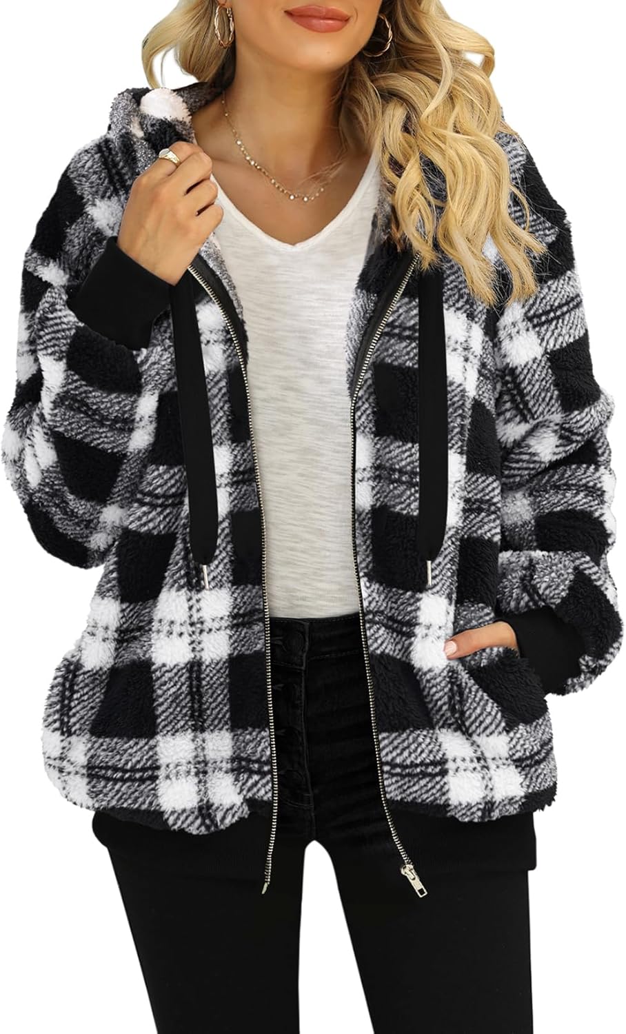 Nirovien Womens Sherpa Jacket Cozy Zip Up Fleece Hoodie