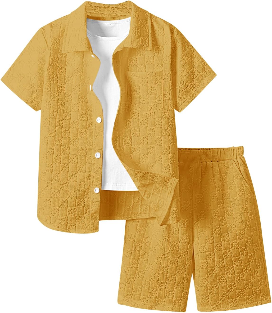Boy's 2 Piece Beach Vacation Textured Linen Outfit for Summer