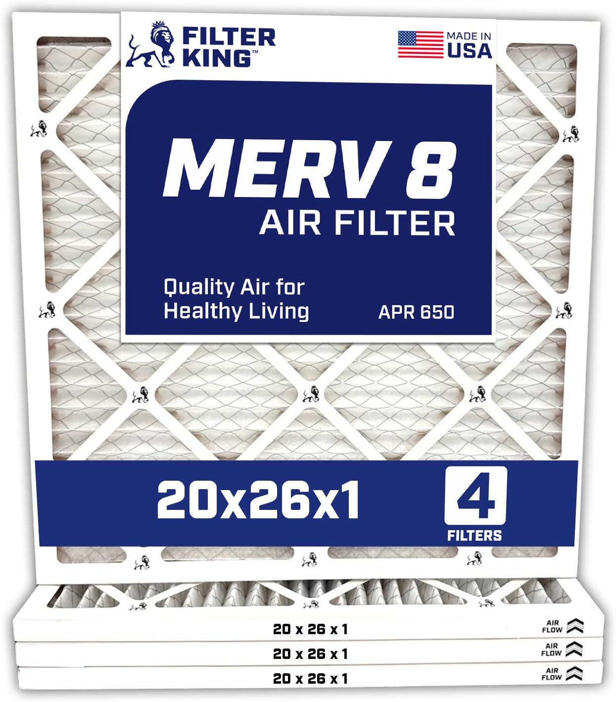 MERV 8 Air Filters 20x26x1 - 4-Pack for Home HVAC Systems