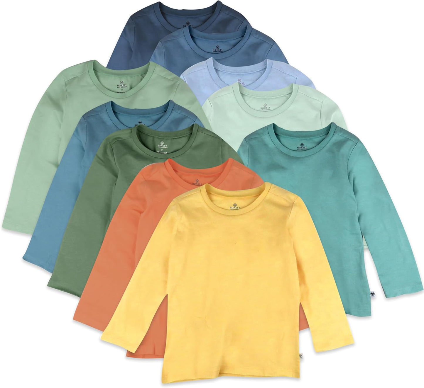 HonestBaby 10-Pack Long Sleeve T Shirts for Toddlers and Kids
