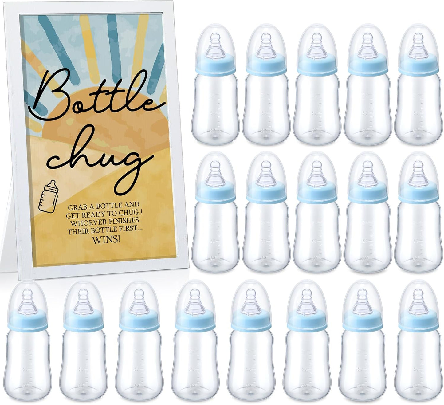 Bottle Chug Baby Shower Game Favors with Wooden Sign and Bottles