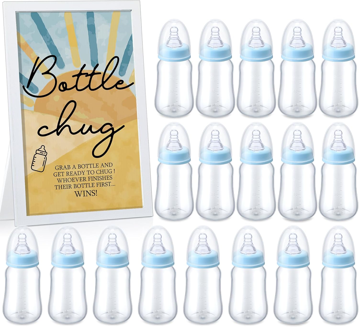 Bottle Chug Baby Shower Game Favors with Wooden Sign and Bottles