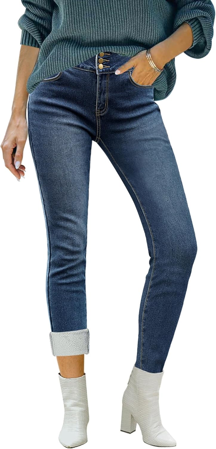 Luvamia Women's Fleece Lined Jeans for Winter Warmth and Style