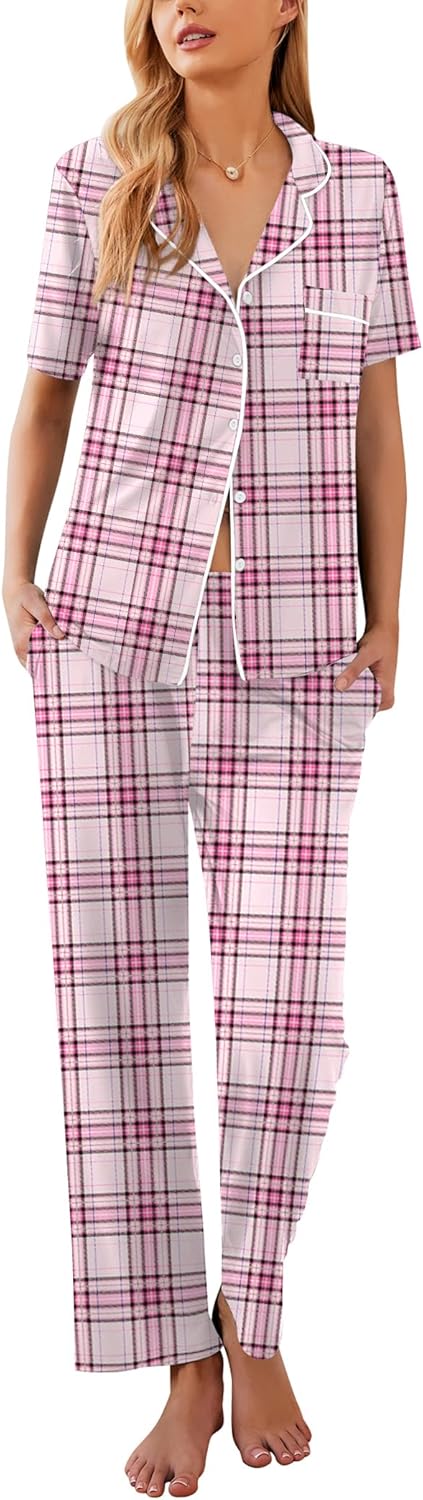 Ekouaer Womens Pajamas Set Soft Button Down Sleepwear PJs