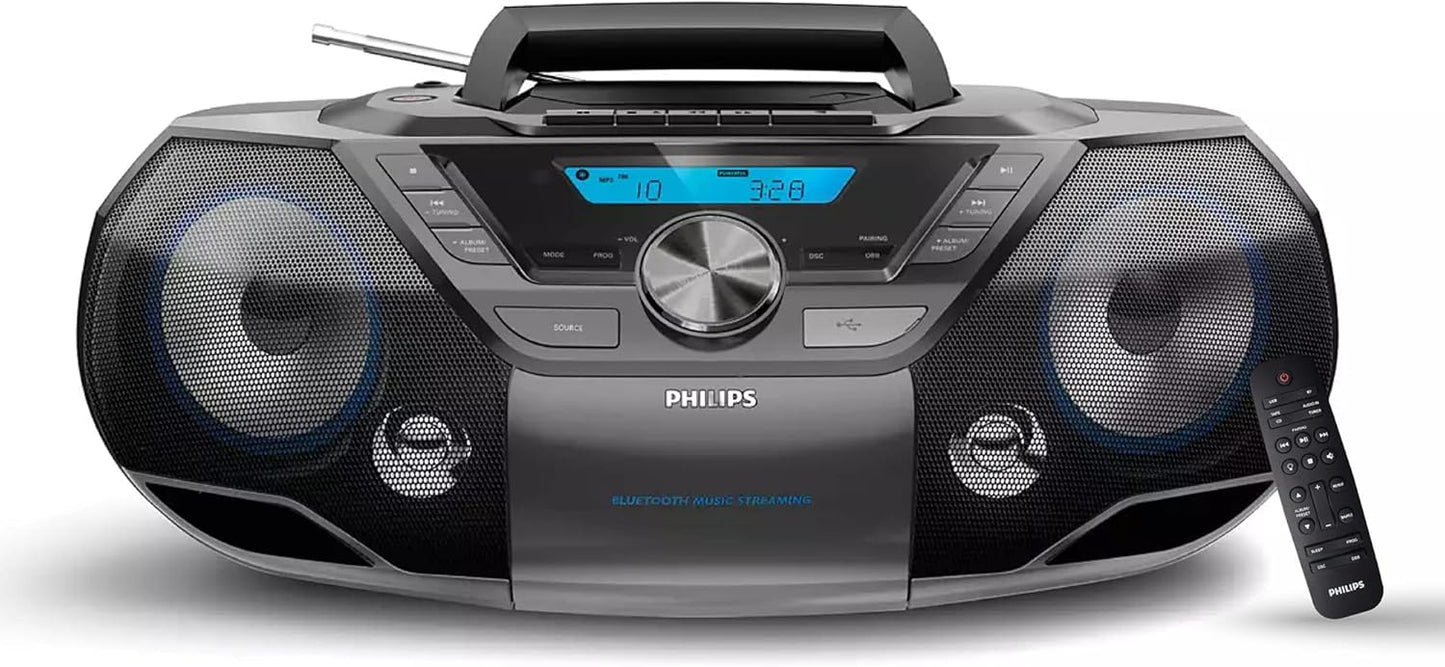 Philips Portable CD Player Boombox with Bluetooth and Cassette