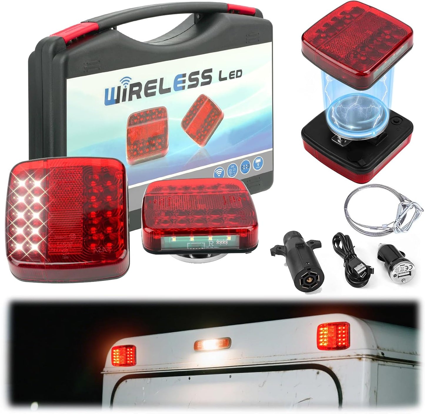 LED Wireless Trailer Lights Kit with Magnetic Base for Towing