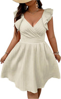 Floerns Plus Size Wrap Front Sweetheart Neck Ruffle Cap Sleeve