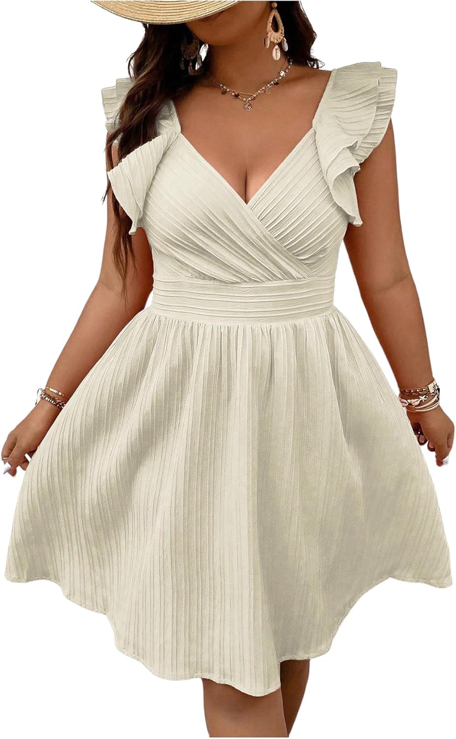 Floerns Women's Plus Size Wrap Front Sweetheart Neck Dress