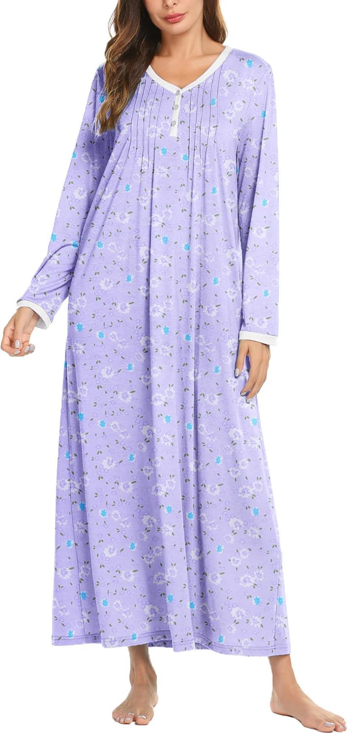 Ekouaer Women's Long Sleeve Nightgown for Comfort and Style