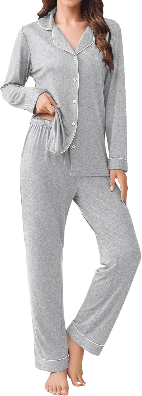 Ekouaer Womens Pajamas Set Soft Long Sleeve Top and Pants
