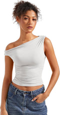 Women Off Shoulder Crop Tank Top Y2K Style - Buttery Soft Fit