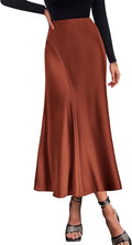 Satin High Waisted Maxi Skirt - Flowy A-Line Silk Look KIRUNDO