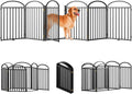 6 Panels Full Metal Freestanding Dog Gate with Door - 144 in Wide