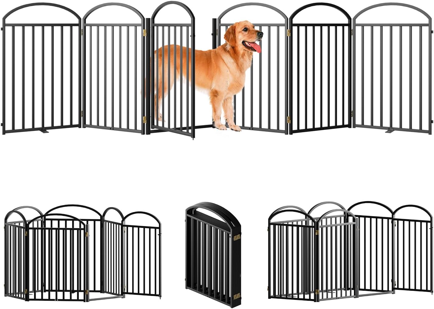 6 Panel Full Metal Freestanding Dog Gates for Indoor & Outdoor