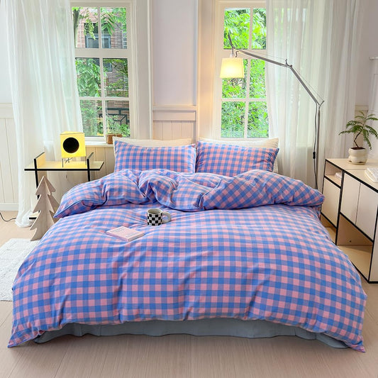 FACE TWO FACE King Size Duvet Cover Set in Blue Purple Grid