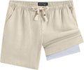Mens Linen Beach Shorts 5/7 in - 2-in-1 Elastic Waist Drawstring