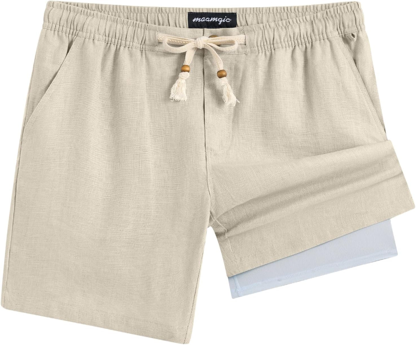 maamgic Mens Casual Linen Shorts for Summer Beach Comfort