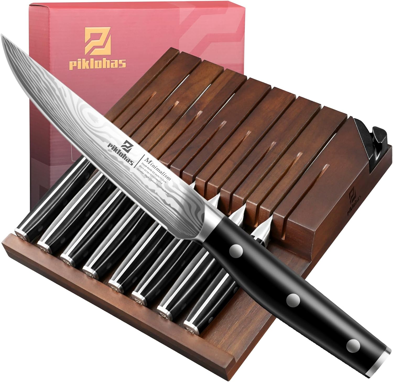 Steak Knives Set of 8 with Organizer and Built-in Sharpener