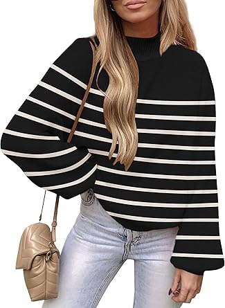 ZESICA Women's Casual Turtleneck Lantern Sleeve Sweater Top