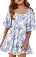 Girls Summer Dresses Square Neck Lantern Sleeve Tie Backless Ruffle in