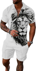 Mens Track Suits 2 Piece Short Sleeve Sets - Striped 1/4 Zip Polo