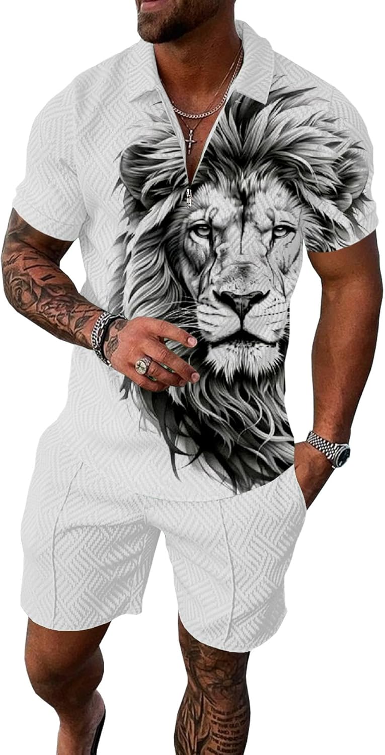 UOUA Mens Summer Track Suits 2 Piece Set for Stylish Comfort