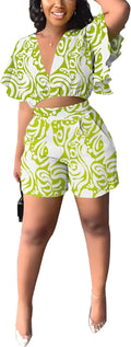 Womens Summer 2 Piece Crop Top and High Waist Short Set - Sexy