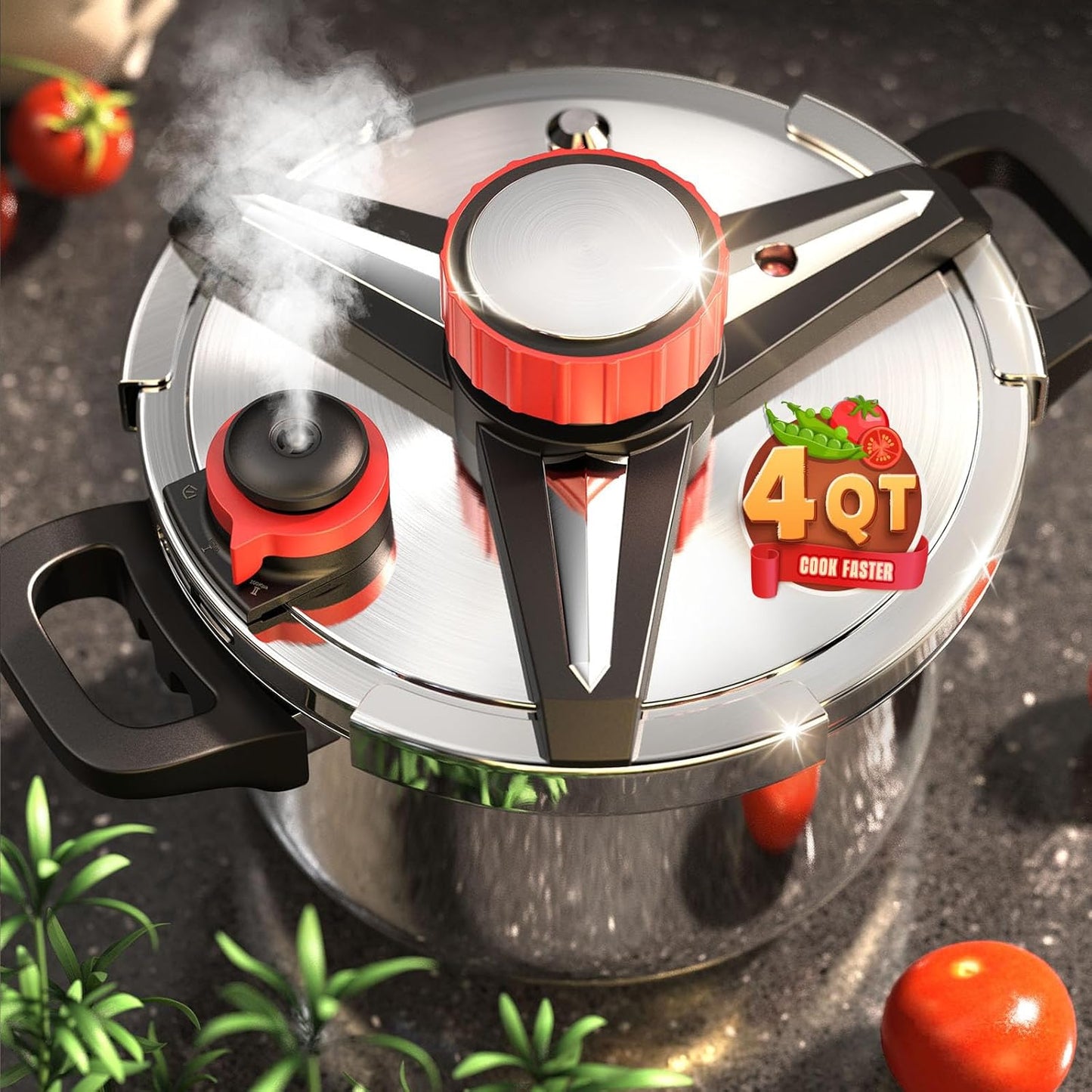 Pressure Cooker 4 QT with One-Hand Operation for Fast Cooking