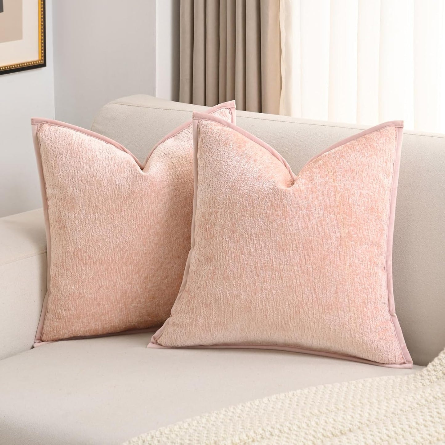 FUTEI Pink Chenille Throw Pillow Covers for Cozy Home Decor