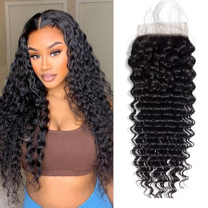 4x4 HD Lace Closure Human Hair 20 Inch Deep Wave Closure