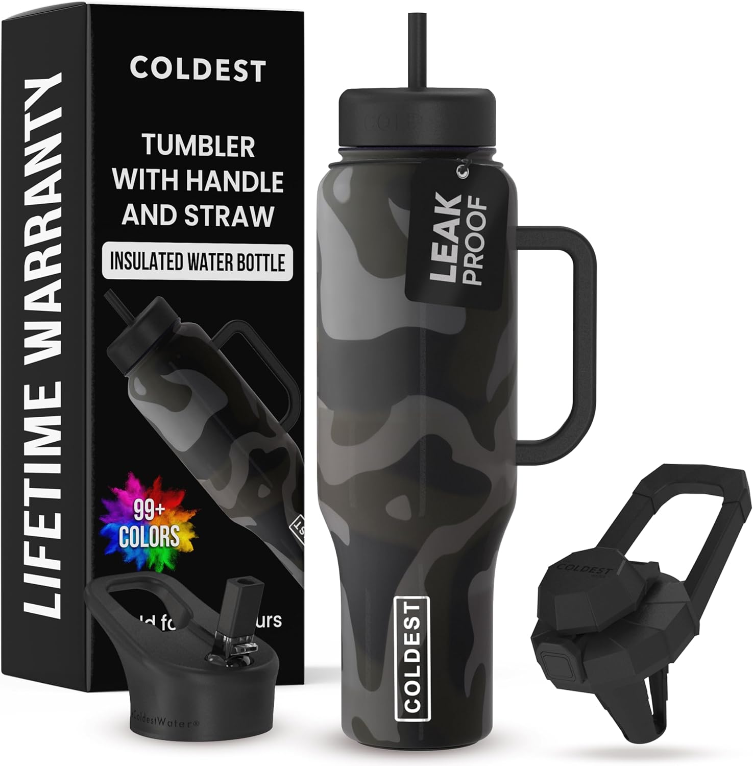 Coldest 40 oz Tumbler with Handle and Straw - Leak Proof Design