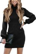 ANRABESS Long Sleeve Turtle Mock Neck Bodycon Sweater Dress - Slim Fit