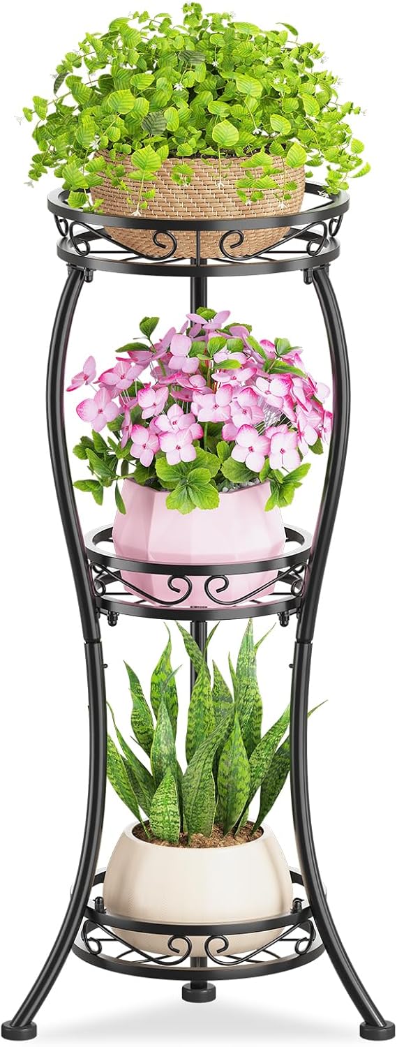 3 Tier Tall Metal Plant Stand for Indoor and Outdoor Use