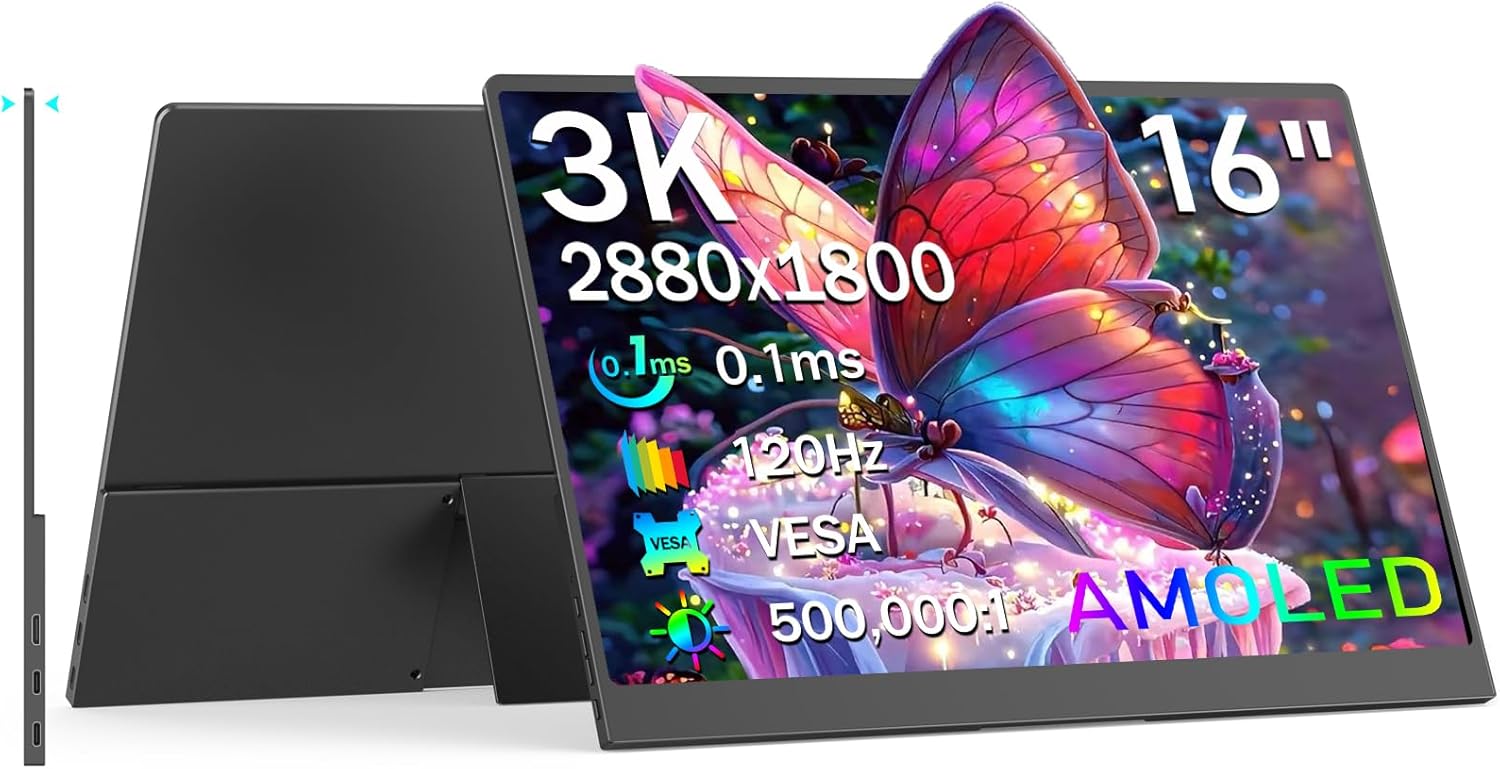 OLED Portable Monitor 16in 3K 2880x1800 for Gaming and More