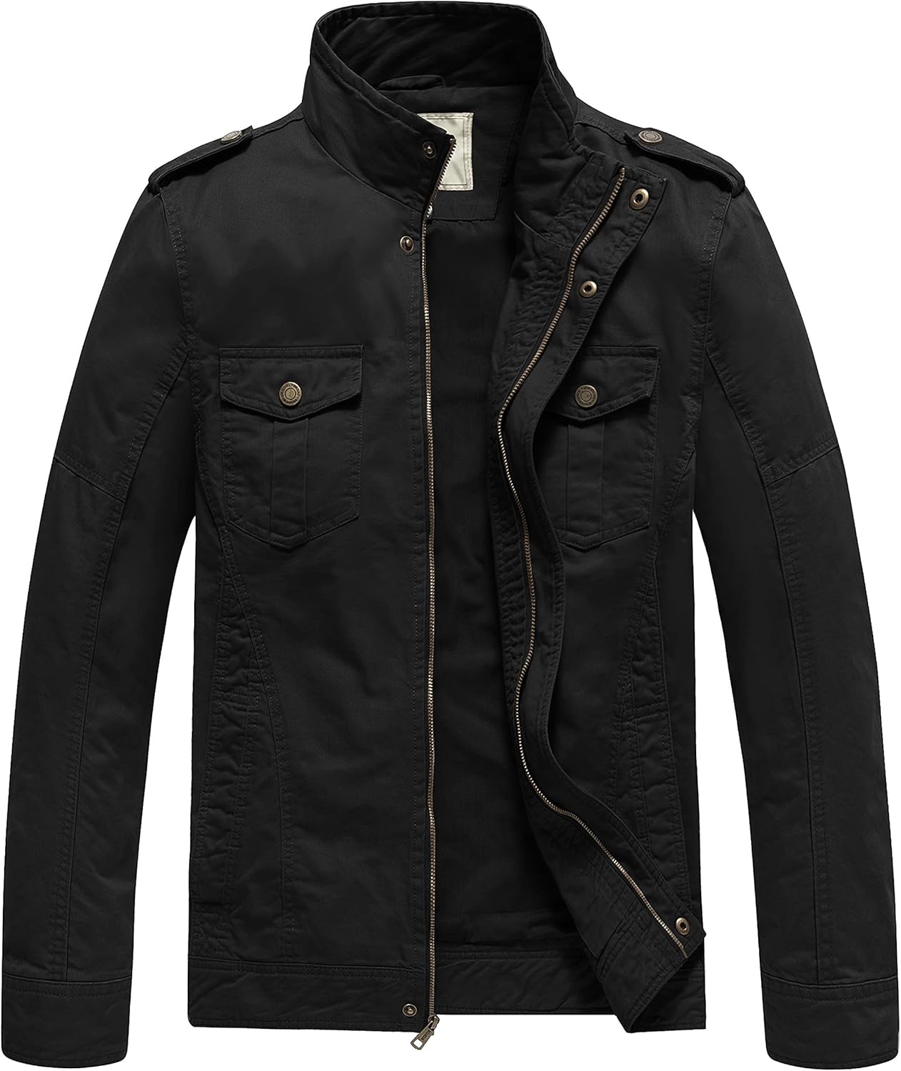 WenVen Men's Casual Washed Cotton Military Jacket for Comfort
